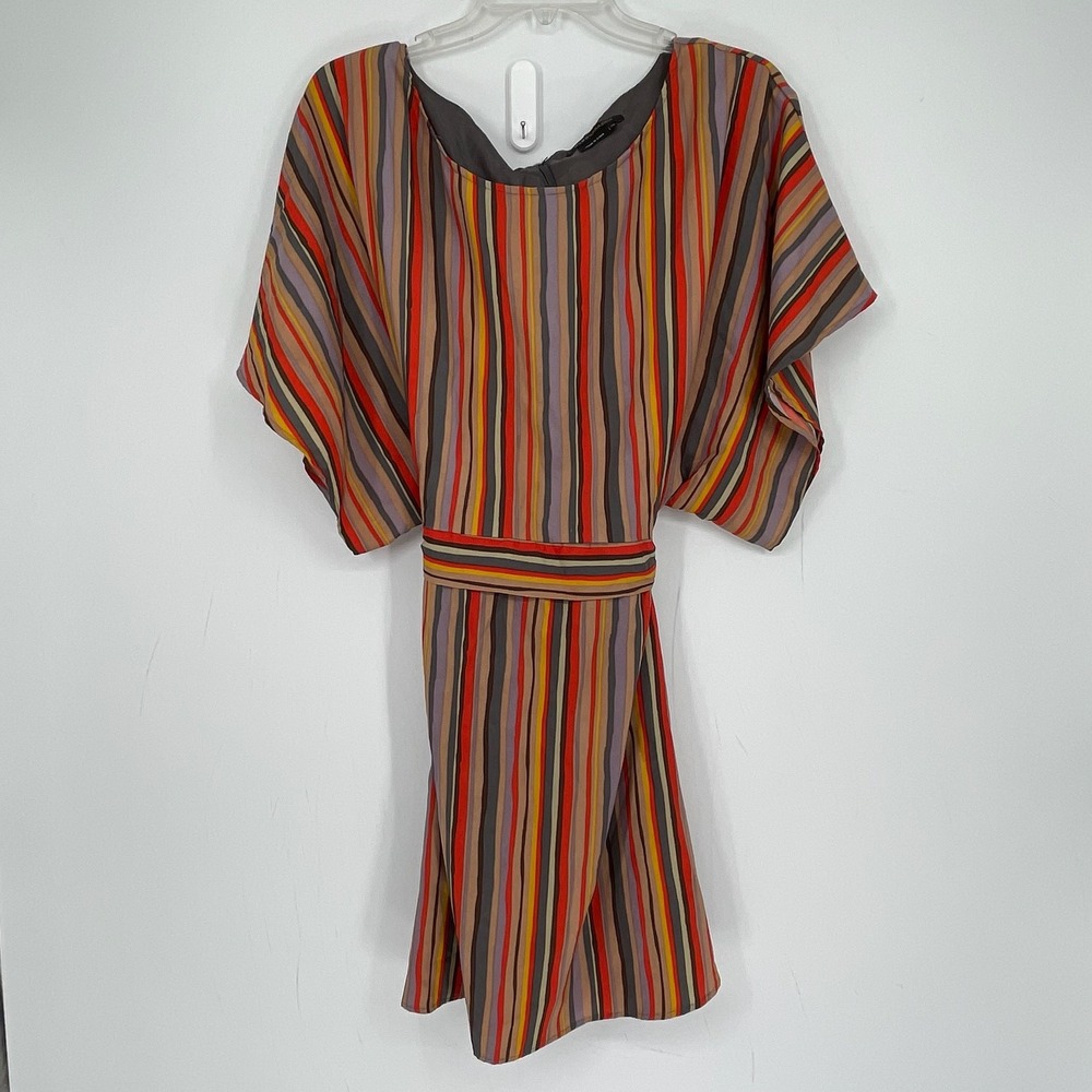BCBGMAXAZRIA Women's Multicolor Striped Belted Dolman Sleeve Boho Blouse Size XL